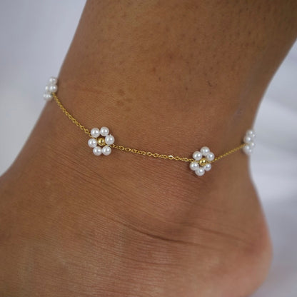 Akira Daisy Ankle Bracelet |  Pulsera para pie de flores blancas